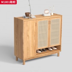 千匠一品 北欧风格 白蜡木+门板真藤 时尚优雅鞋柜M1801-J