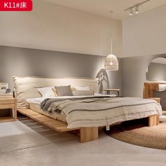 千匠一品 北欧风格 全白蜡木+棉麻布面料+羽绒靠包 简约大气1.8米双人床K11-L