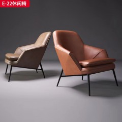 千匠一品 现代风格 西皮+铁框内架+金属铁脚+高密度海绵+黑色静电粉末喷涂 简约时尚休闲椅E-22-J