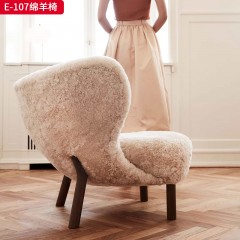 千匠一品 现代风格 泰迪布+多层板实木内架+实木脚+高密度海绵 简约时尚绵羊椅E-107-J