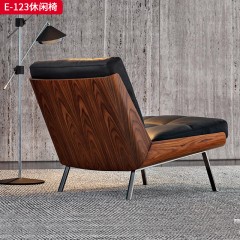 千匠一品 现代风格 西皮/麻布+高密度海绵+深胡桃色木框内架+油漆背板+不锈钢黑钛脚架 简约时尚休闲椅E-123