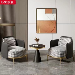 千匠一品 现代风格 西皮+千鸟格布+高密度海绵+实木框架+不锈钢镀金脚 简约时尚休闲沙发E-98-L