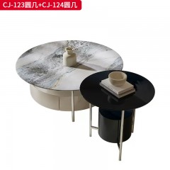 【精品】千匠一品 轻奢意式风格 大理石（沅溪沙）+E1级板材做实木油漆+镜面亮光不锈钢脚架 简约大气大圆几CJ-123  小圆几CJ-124-L
