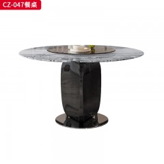 【精品】千匠一品 轻奢意式风格 大理石+不锈钢灰钛拉丝立柱+镜面亮光不锈钢底座 简约大气餐桌CZ-047-J