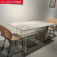 【特价产品】千匠一品 现代风格岩板+亚克力+水波纹脚（不锈钢底架）简约大气方形餐桌YM-CZ804-L