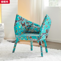 千匠一品 现代风格 印花皮革+高密度海绵+实木弯板 简约时尚蝴蝶椅-L