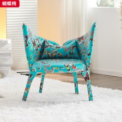 千匠一品 现代风格 印花皮革+高密度海绵+实木弯板 简约时尚蝴蝶椅-L