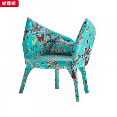 千匠一品 现代风格 印花皮革+高密度海绵+实木弯板 简约时尚蝴蝶椅-L
