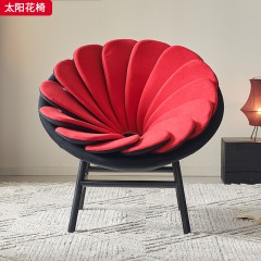 千匠一品 现代风格 天鹅绒+高密度海绵+白蜡木 简约时尚太阳花椅-L