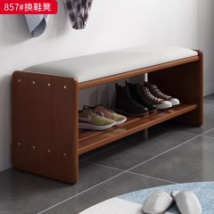 【特价产品】千匠一品 现代风格 主材橡胶木+皮艺面料+海绵 简约大气换鞋凳857-J