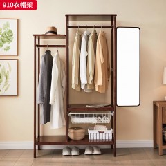 千匠一品 北欧风格 北美白蜡木+穿衣镜 时尚大气衣帽架910-J