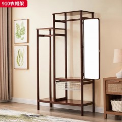 千匠一品 北欧风格 北美白蜡木+穿衣镜 时尚大气衣帽架910-J