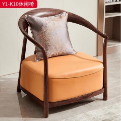 千匠一品 中式风格 主材乌金木+皮艺软包 优雅大气休闲椅Y1-K10-J