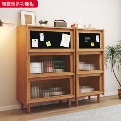 【特价产品】千匠一品 北欧风格 橡胶木贴皮主框架+实木多层板+长虹玻璃 时尚大气理查德多功能柜-J