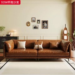 【特价产品】千匠一品 北欧风格 生态真皮+落叶松框架+高密度海绵+五金脚 时尚大气沙发939-L