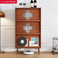 【特价产品】千匠一品  北欧风格 橡胶木贴樱桃木皮+不锈钢金属脚 时尚大气四叶草边柜G119-J