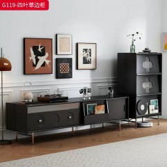 【特价产品】千匠一品  北欧风格 橡胶木贴樱桃木皮+不锈钢金属脚 时尚大气四叶草边柜G119-J