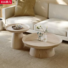 千匠一品 中古侘寂风原木北欧现代简约 E1级环保板材+烤漆工艺+实木台面 时尚优雅茶几组合816-J
