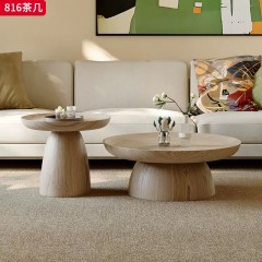 千匠一品 中古侘寂风原木北欧现代简约 E1级环保板材+烤漆工艺+实木台面 时尚优雅茶几组合816-J