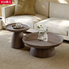 千匠一品 中古侘寂风原木北欧现代简约 E1级环保板材+烤漆工艺+实木台面 时尚优雅茶几组合816-J