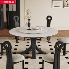 千匠一品 中古风美式复古风格 岩板+全托底板+白蜡木 时尚优雅小蛮腰餐桌 L35餐椅-J
