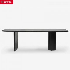 千匠一品 中古风美式复古风格 E1环保板材+实木桌腿+木饰面 时尚优雅玄素餐桌/L35餐椅-J