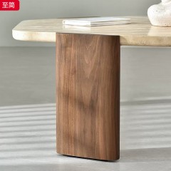 千匠一品 美式复古风格 白蜡木+洞石大理石 时尚优雅至简茶几-J