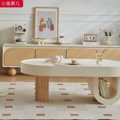 千匠一品 中古奶油风现代简约 E1环保板材+烤漆+优质白蜡木 时尚优雅小岛茶几-L