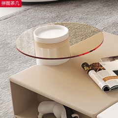 千匠一品 美式复古风格 E1级环保板材烤漆+3C钢化玻璃 时尚优雅拼图茶几-J