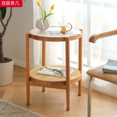 千匠一品 中古侘寂风原木现代简约 白蜡木+长虹玻璃 时尚优雅双层茶几-J