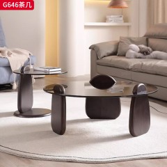千匠一品 中古风现代简约 钢化玻璃+实木脚架 简约大气茶几G646-L