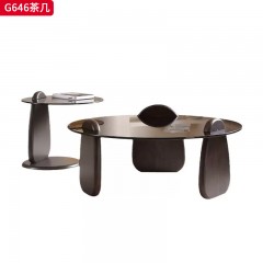 千匠一品 中古风现代简约 钢化玻璃+实木脚架 简约大气茶几G646-L