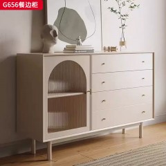 千匠一品 美式复古风格 环保板材+烤漆工艺+长虹玻璃+实木脚+五金拉手 时尚优雅餐边柜G656-L