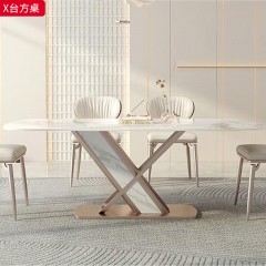 【精品】千匠一品 轻奢现代风格 不锈钢底架+12厘实木底板+12mm岩板 时尚大气X台方桌-J