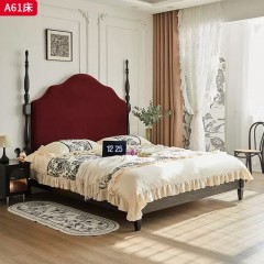 千匠一品 中古风格 绒布+高密度海绵+松木实木床铺板+进口白蜡木框架 时尚优雅床A61-J