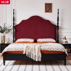 千匠一品 中古风格 绒布+高密度海绵+松木实木床铺板+进口白蜡木框架 时尚优雅床A61-J