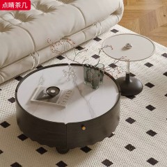 千匠一品 中古奶油风现代简约 亮光白岩板+E1环保板材贴皮+不锈钢 时尚大气点睛茶几-L