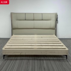 【特价产品】千匠一品 现代风格 头层牛皮+高密度回弹海绵+6公分实木边+松木床板+五金脚 时尚大气床A13卡其  6027卡其智能-J