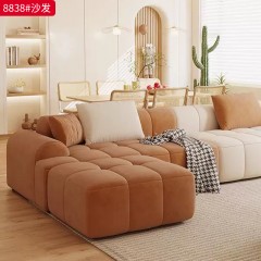 【特价产品】千匠一品 现代风格 优质磨砂布面料+全实木框架+高回弹海绵  时尚大气三人位沙发+脚踏8838-J