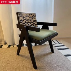 千匠一品 中古风格 白蜡木实木脚+绒布坐垫+提花靠背 时尚大气餐椅CY2156B-L