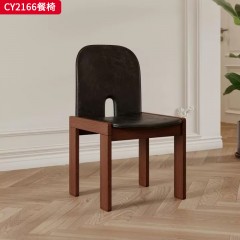 千匠一品 美式复古风格 白蜡木+油脂皮坐垫 时尚优雅餐椅CY2166-J