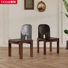 千匠一品 美式复古风格 白蜡木+油脂皮坐垫 时尚优雅餐椅CY2166-J