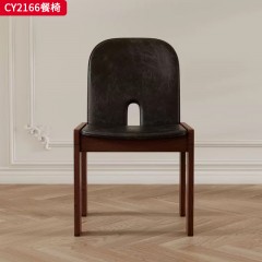 千匠一品 美式复古风格 白蜡木+油脂皮坐垫 时尚优雅餐椅CY2166-J