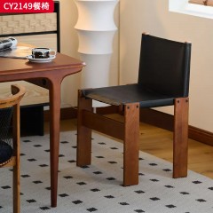 千匠一品 美式复古风格 白蜡木实木腿+油蜡皮坐垫 时尚优雅餐椅CY2149-L