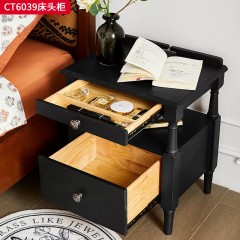千匠一品 中古风美式复古风格 框架：主材进口白蜡木+辅材：多层实木夹板 时尚优雅床头柜CT6039-L