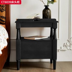 千匠一品 中古风美式复古风格 框架：主材进口白蜡木+辅材：多层实木夹板 时尚优雅床头柜CT6039-L
