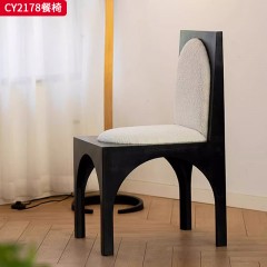 千匠一品 中古风美式复古风格 白蜡木+泰迪绒面料坐垫 时尚优雅餐椅CY2178-L