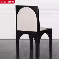 千匠一品 中古风美式复古风格 白蜡木+泰迪绒面料坐垫 时尚优雅餐椅CY2178-L