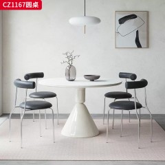 千匠一品 中古风美式复古风格 12mm岩板+15mm底板+玻璃钢桌腿 时尚优雅圆桌CZ1167-L