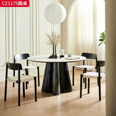 千匠一品 中古风美式复古风格 12mm岩板+15mm底板+钢化玻璃桌腿 时尚优雅圆桌CZ1175-L
